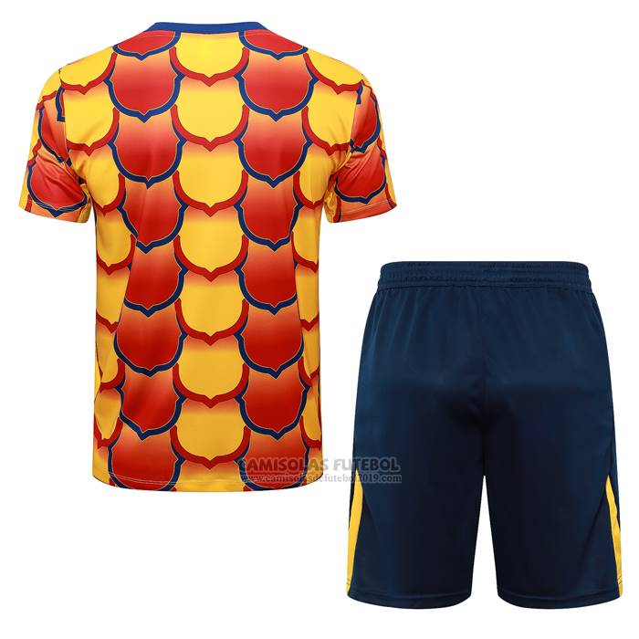 Fato de Treino Barcelona Manga Curta 2024-2025 Amarelo - Calcas Curta